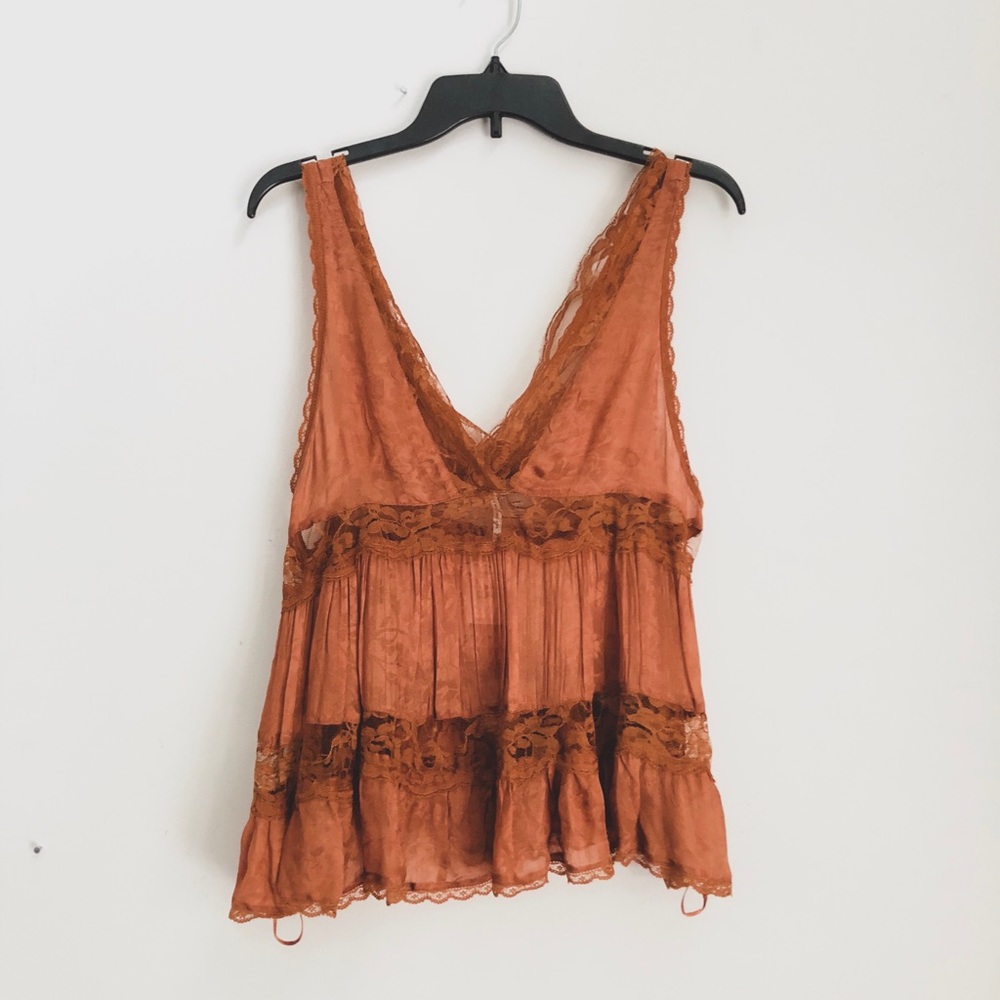 Free People Deep V Trapeze Cami Lace Tank